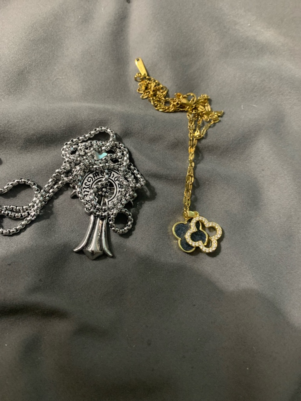 Gold Clover Pendant Necklace with Black Inlay